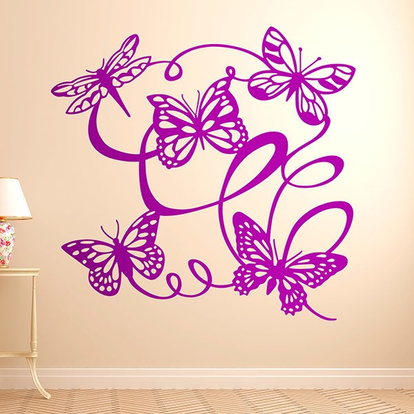 Vinilo pared mariposas voladoras lilas y rosas - TenVinilo