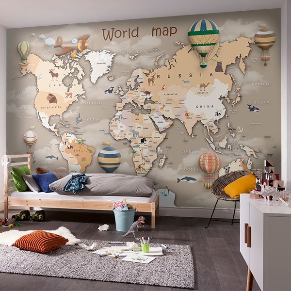 Fotomural Mapa mundi infantil ilustrado