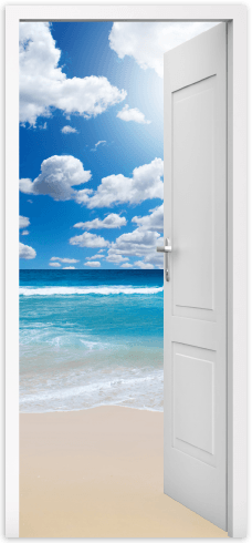 Puerta abierta playa y nubes - VINILOS DECORATIVOS  Vinilos para puertas,  Vinilos, Decoración de unas