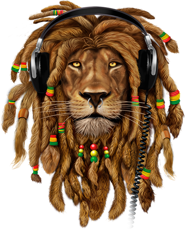 Camisetas: Camiseta león rastafari con auriculares