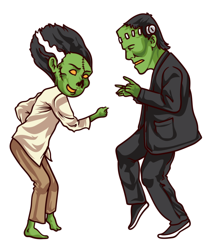 Camisetas: Frankenstein y Novia Bailando Pulp Fiction Hallowe