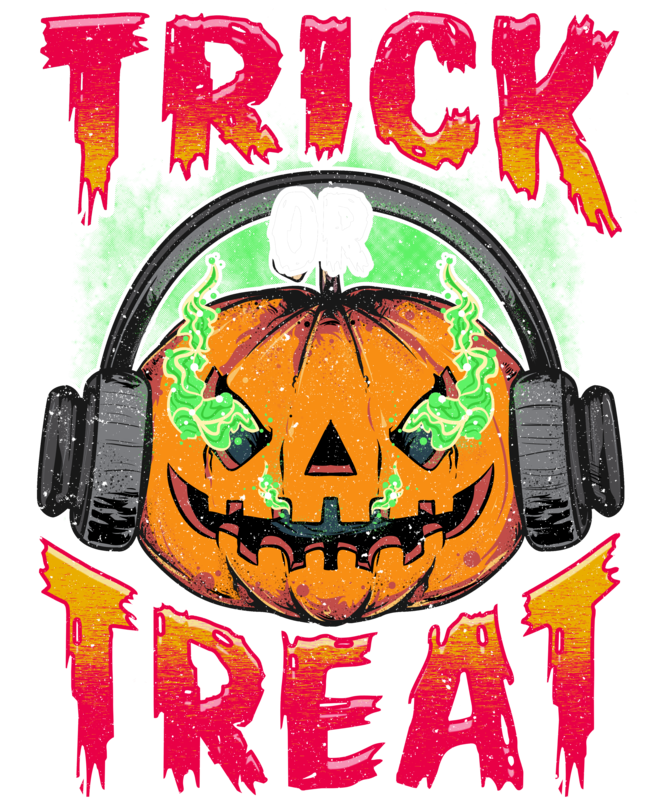 Camisetas: Trick or Treat con calabaza y auriculares