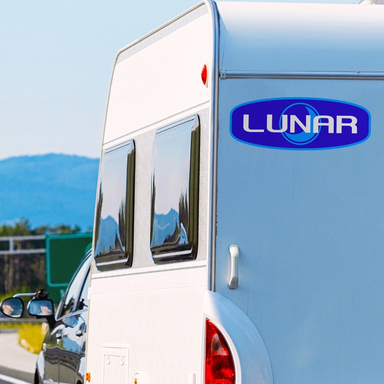 Vinilos autocaravanas: Pegatina logo Lunar en tonos azules para caravana